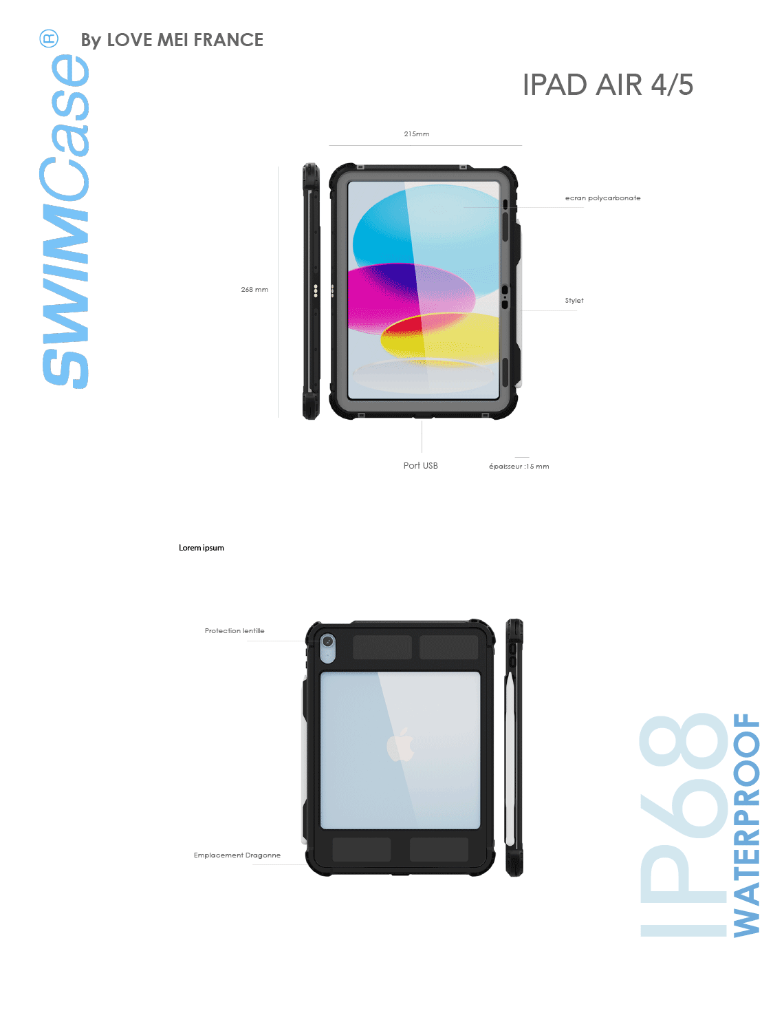 Coque étanche et antichoc SWIMCase iPad Mini 6 - LOVE MEI France